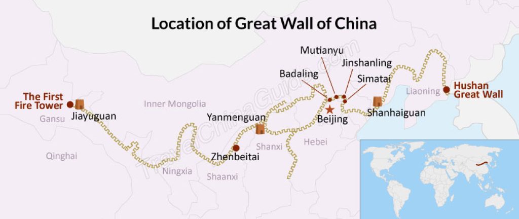 Great Wall Location on China Map